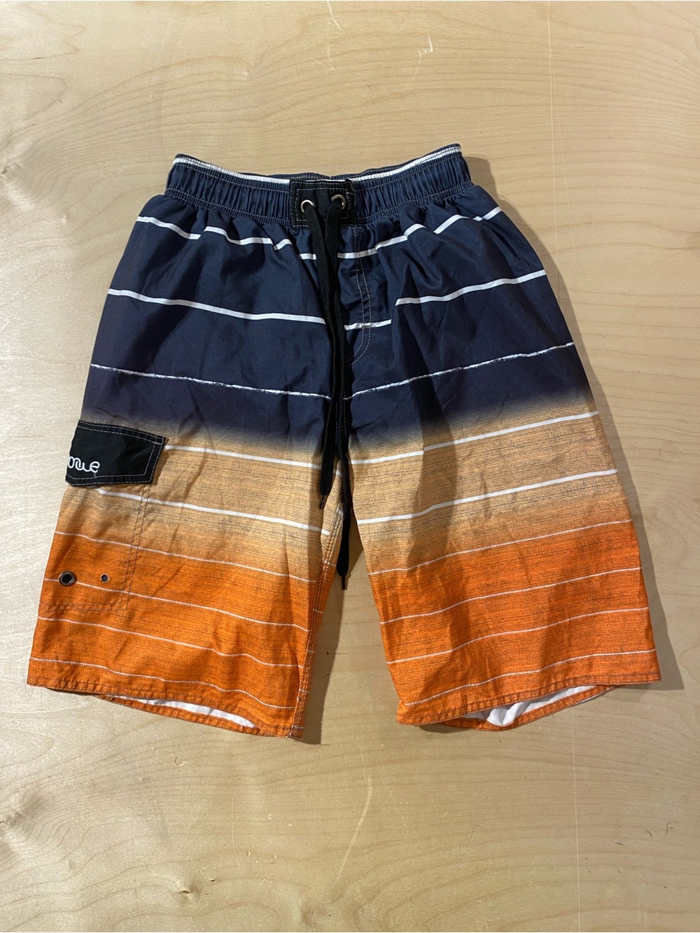 NONWE Men's Navy and Orange Gradient Stripe Swim Shorts 30 (SW)